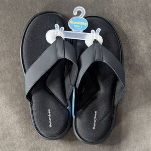 Men’s Sun & Sky Black Memory Foam Flip Flops Sandals Size M 9-10 NEW